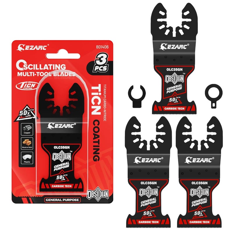 EZARC Obsidian Carbide Oscillating Saw Blades, Muti-Material Oscillating Tool Blade Quick Release for Metal, Nails, Wood, Plaster, Drywall and PVC, 3-Pack - Image 1